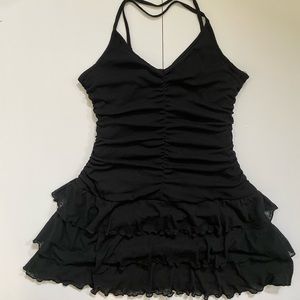 Black ruffled skirt mini dress